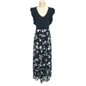 Phase Eight Navy Blue Floral Lace Flare Maxi Dress Women Size S V-Neck Flare SLV